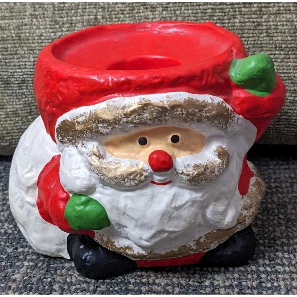 Vintage Santa Claus Tapered Candle Holder Ceramic 3